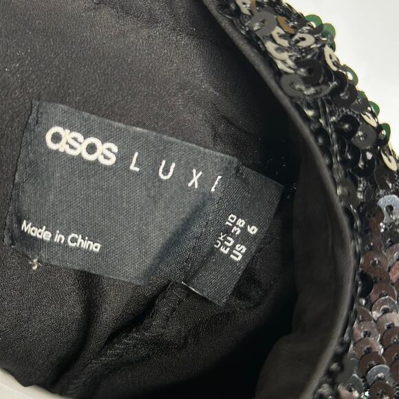 ASOS LUXE Sequin Fringe Bell Sleeve Top Open Back Black {LL1} - Picture 8 of 8